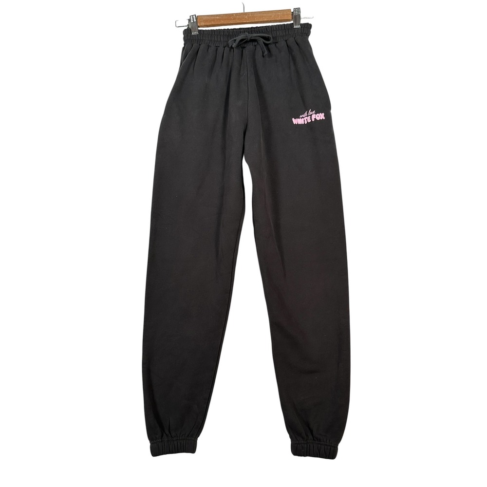 White Fox Boutique Womens Graphic Logo Fleece Joggers Sweatpants XXS Lounge